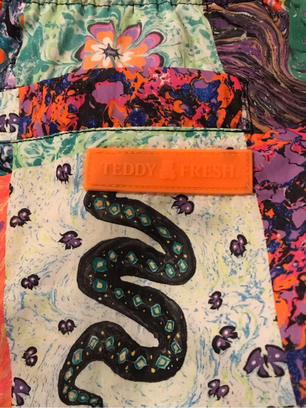 Teddy Fresh Myfawnwy Patchwork Trippy Swim Shorts Size Large